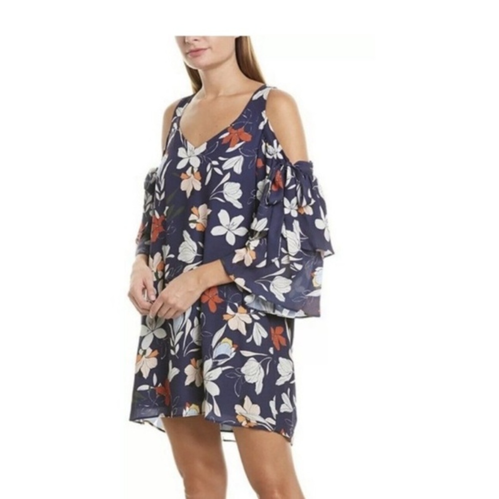 Parker Woman Moondance Floral V-Neck Cold Shoulder Ruffle Bell Sleeve Dress